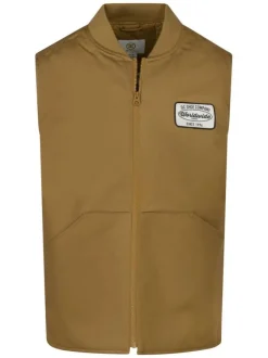 Blouson sans manches bronze uni avec une coupe droite et un col bomber