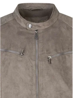 Blouson taupe uni avec un col motard et des manches longues