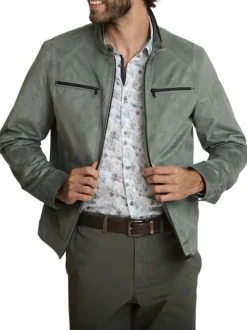 Blouson vert d'eau uni avec une coupe droite et un col montant