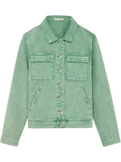 Blouson vert en jean avec une coupe droite et un col à revers