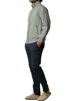 Blouson vert sauge uni à coupe droite et à col montant avec des poches zippées