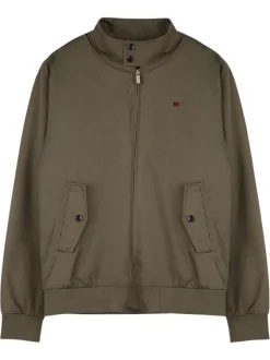 Blouson vert uni avec une coupe droite et un col montant boutonné