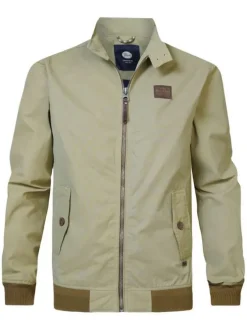 Blouson zippé en coton mélangé vert tilleul uni et taille élastiquée