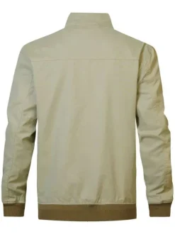 Blouson zippé en coton mélangé vert tilleul uni et taille élastiquée