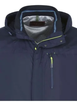 Blouson zippé marine grande taille uni coupe droite col montant à manches longues