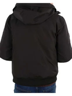 Blouson zippé noir uni avec une coupe droite et un col à capuche