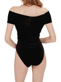 Body sans manches noir uni en velours avec une coupe ajustée