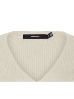 Boléro beige côtelé à coupe cropped col v et à manches longues