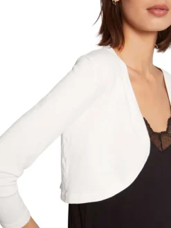 Boléro blanc uni avec une coupe droite col v et à manches longues