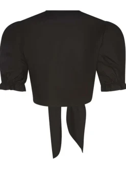 Boléro en coton noir uni à nouer avec une coupe cropped et un col v