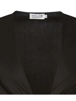 Boléro en coton noir uni à nouer avec une coupe cropped et un col v