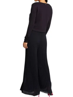 Boléro marine en maille jersey à coupe droite col v et à manches longues