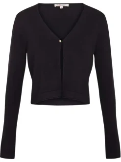 Boléro marine en maille jersey à coupe droite col v et à manches longues