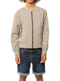 Bomber beige uni pourvu d'une coupe droite et de manches longues