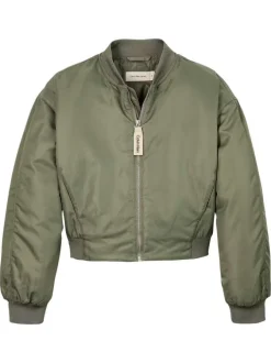 Bomber court kaki avec un aspect satiné et des manches oversizes