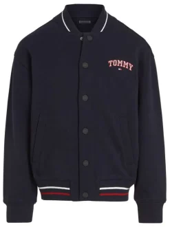 Bomber en coton marine uni avec une coupe droite et un col bomber