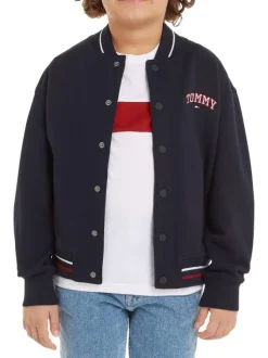 Bomber en coton marine uni avec une coupe droite et un col bomber