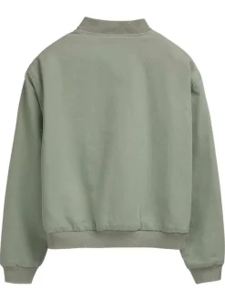 Bomber en coton vert d'eau uni avec une coupe droite et un col rond