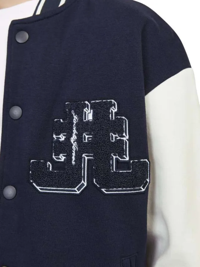 Bomber marine bicolore coupe bombers avec un col teddy et poches latérales
