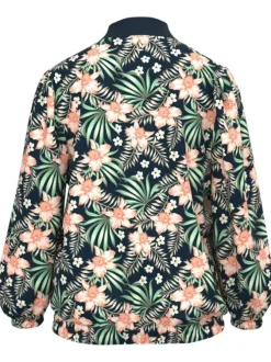 Bomber marine imprimé floral avec une coupe droite et un col teddy