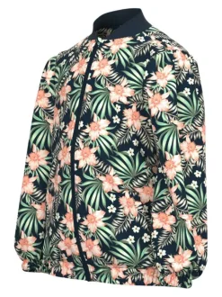 Bomber marine imprimé floral avec une coupe droite et un col teddy