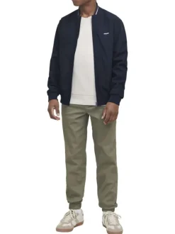 Bomber marine uni à coupe ajustée avec liseré tricolore sur le col