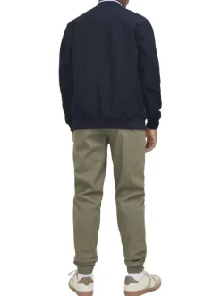 Bomber marine uni à coupe ajustée avec liseré tricolore sur le col