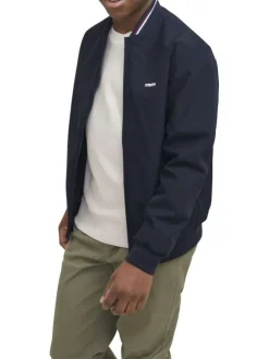 Bomber marine uni à coupe ajustée avec liseré tricolore sur le col