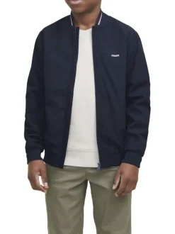 Bomber marine uni à coupe ajustée avec liseré tricolore sur le col