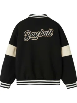 Bomber noir à rayures avec une coupe droite et une broderie au dos