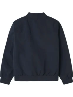 Bomber nylon bleu marine uni à coupe droite avec une poche zippée sur le bras