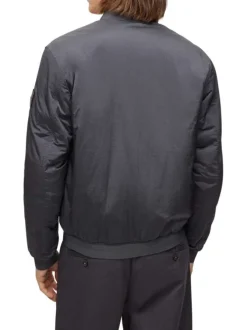 Bomber anthracite uni avec une coupe droite et un col teddy