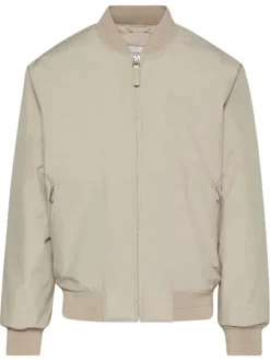 Bomber beige à coupe ajustée pourvu d'une fermeture zippée argentée