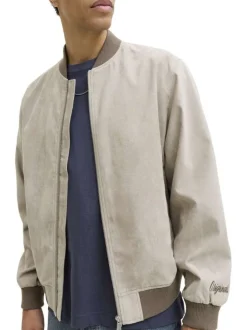Bomber écru en maille effet daim coupe ajustée pourvu d'un col rond