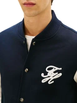 Bomber en coton marine à coupe ajustée pourvu d'une fermeture à pressions