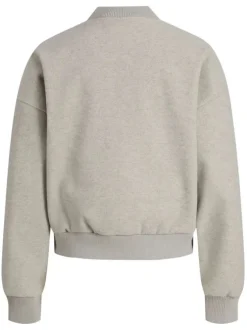 Bomber gris clair uni à coupe et un col bomber et une fermeture boutonnée