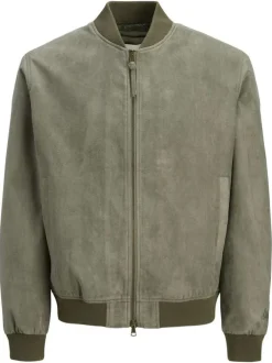 Bomber kaki en maille effet daim coupe ajustée pourvu d'un col rond