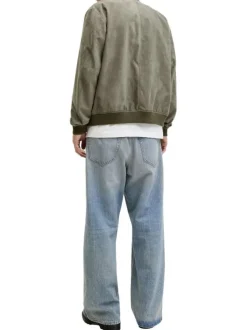 Bomber kaki en maille effet daim coupe ajustée pourvu d'un col rond