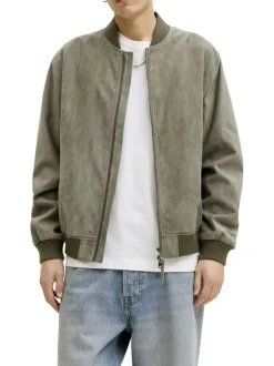 Bomber kaki en maille effet daim coupe ajustée pourvu d'un col rond