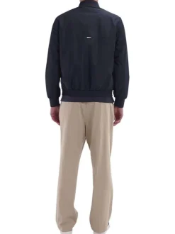 Bomber manches longues marine uni avec une coupe droite et un col montant