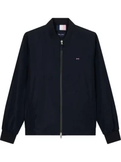 Bomber manches longues marine uni avec une coupe droite et un col montant