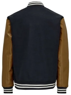 Bomber marine bi-matière coupe droite et col montant