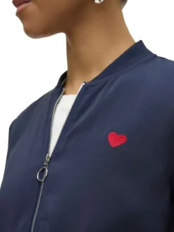Bomber marine uni brodé d'un coeur rouge avec fermeture à glissière