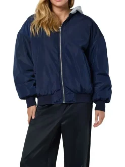 Bomber marine uni à coupe oversize avec col à capuche et 2 poches