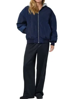 Bomber marine uni à coupe oversize avec col à capuche et 2 poches