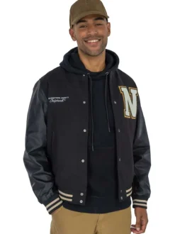 Bomber noir uni avec une coupe droite et un col Teddy en bord côte