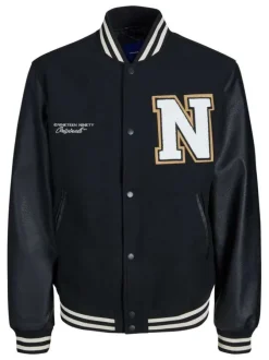 Bomber noir uni avec une coupe droite et un col Teddy en bord côte