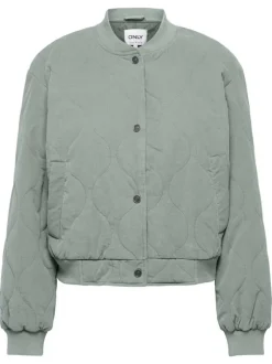Bomber vert en coton avec surpiqûres en forme géométrique et à coupe droite