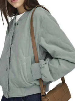 Bomber vert en coton avec surpiqûres en forme géométrique et à coupe droite