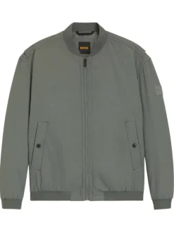 Bomber vert uni à zip avec une coupe droite et un col rond